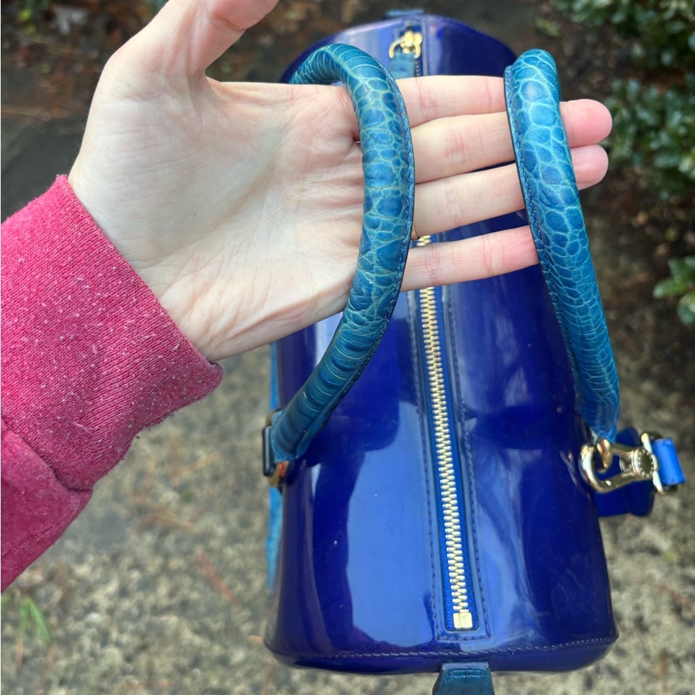 Furla Blue Patent & Embossed Croc-Textured Shoulder Bag - Picture 9 of 10